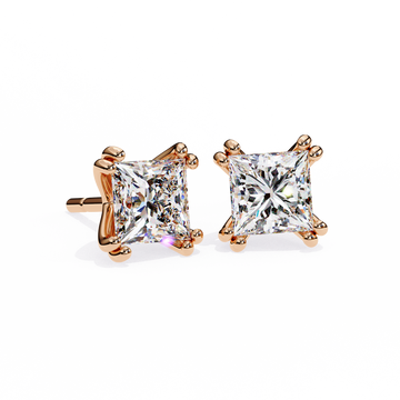 Four-Prong Princess Cut Diamond Stud Earrings