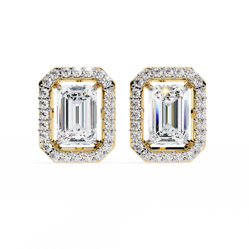 Halo Emerald Cut Diamond Stud Earrings