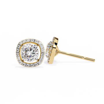 Classic Cushion Soliatire With Halo Diamond Stud Earrings