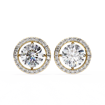 Classic Round Soliatire With Halo Diamond Stud Earrings