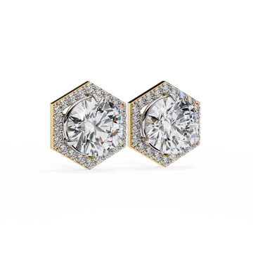 Hexagonal Halo Diamond Stud Earrings