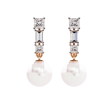 Square Cut Diamond Pearl Drops
