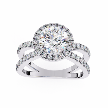 Halo Diamond Engagement Ring with Pave Band