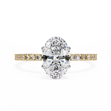 Elegant Oval Solitaire Diamond Ring with Pave Band