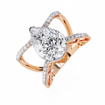 Pear-Shaped Diamond Crossover Ring