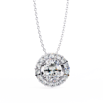 Oval Cut Diamond Halo Necklace