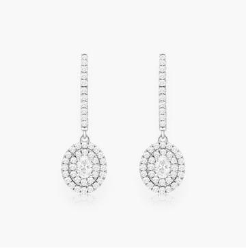 Double Halo Oval Diamond Drop Earrings