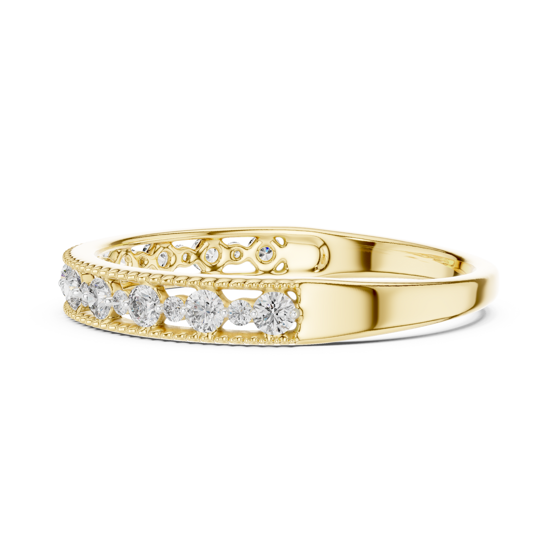 Vintage Beaded Alternating Lab Grown Diamond Band