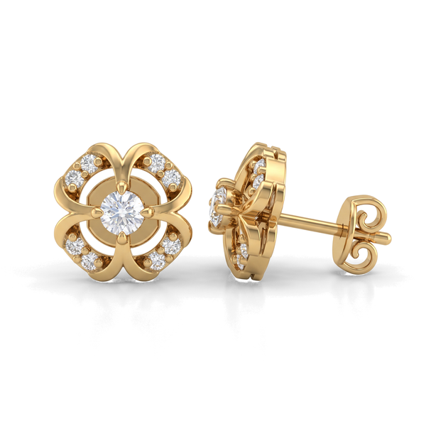 Vibrant Round Clover Lab Grown Diamond Stud Earrings