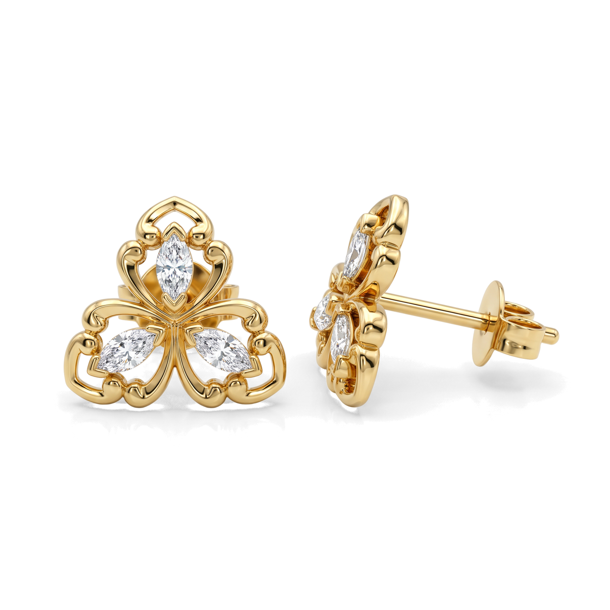 Exquisite Floral Marquise Lab Grown Diamond Stud Earrings