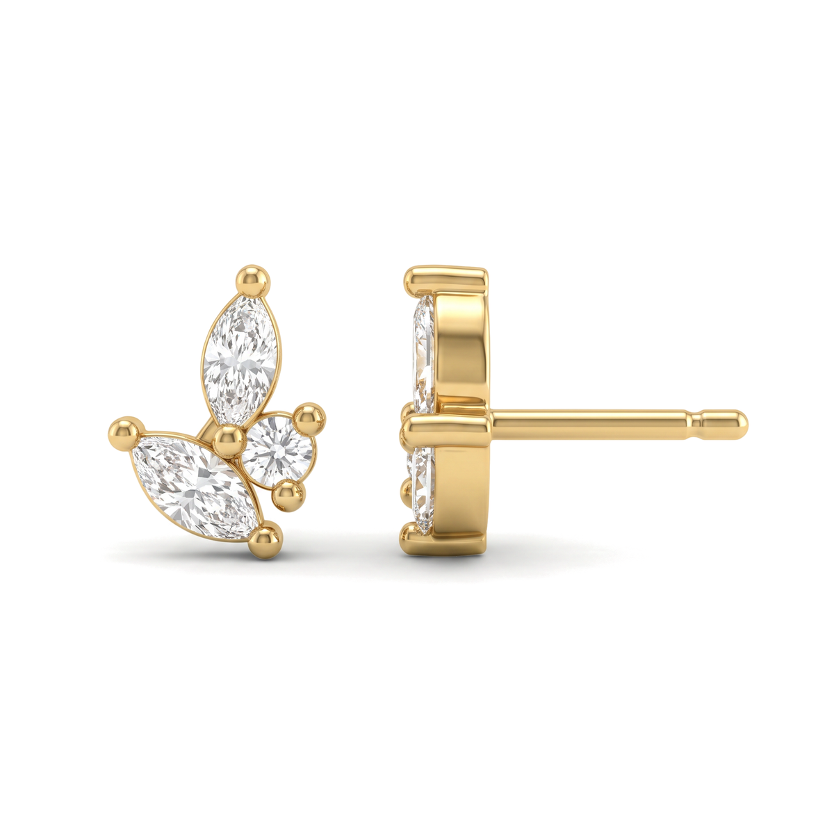 Delicate Butterfly Wing Marquise & Round Cut Lab Grown Second Hole Earrings