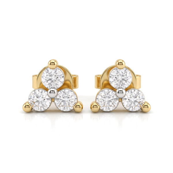 Three Stone Triad Round Lab Grown Diamond Studs