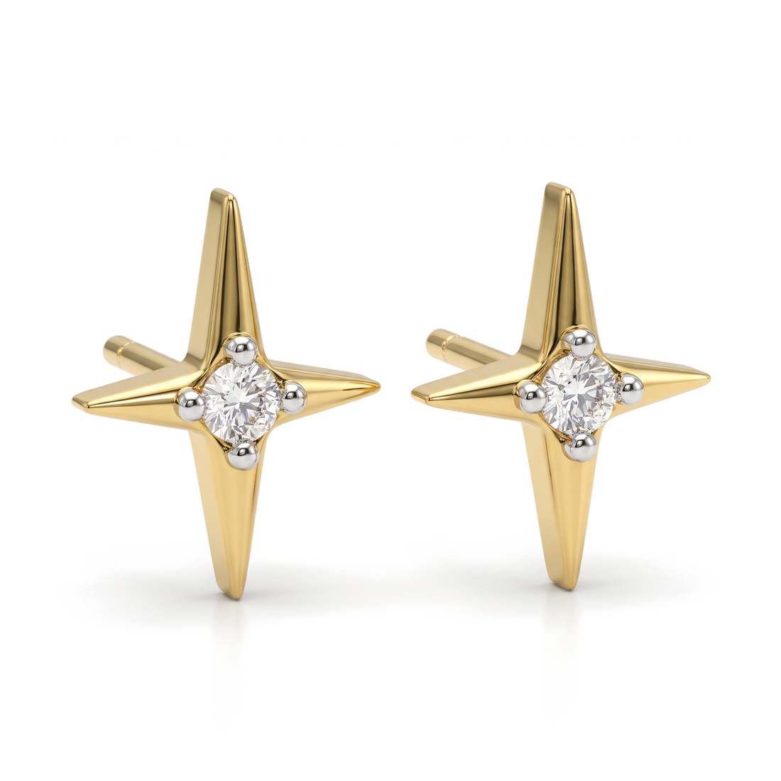 Tiny Compass Star Round Lab Grown Diamond Second Piercing Studs