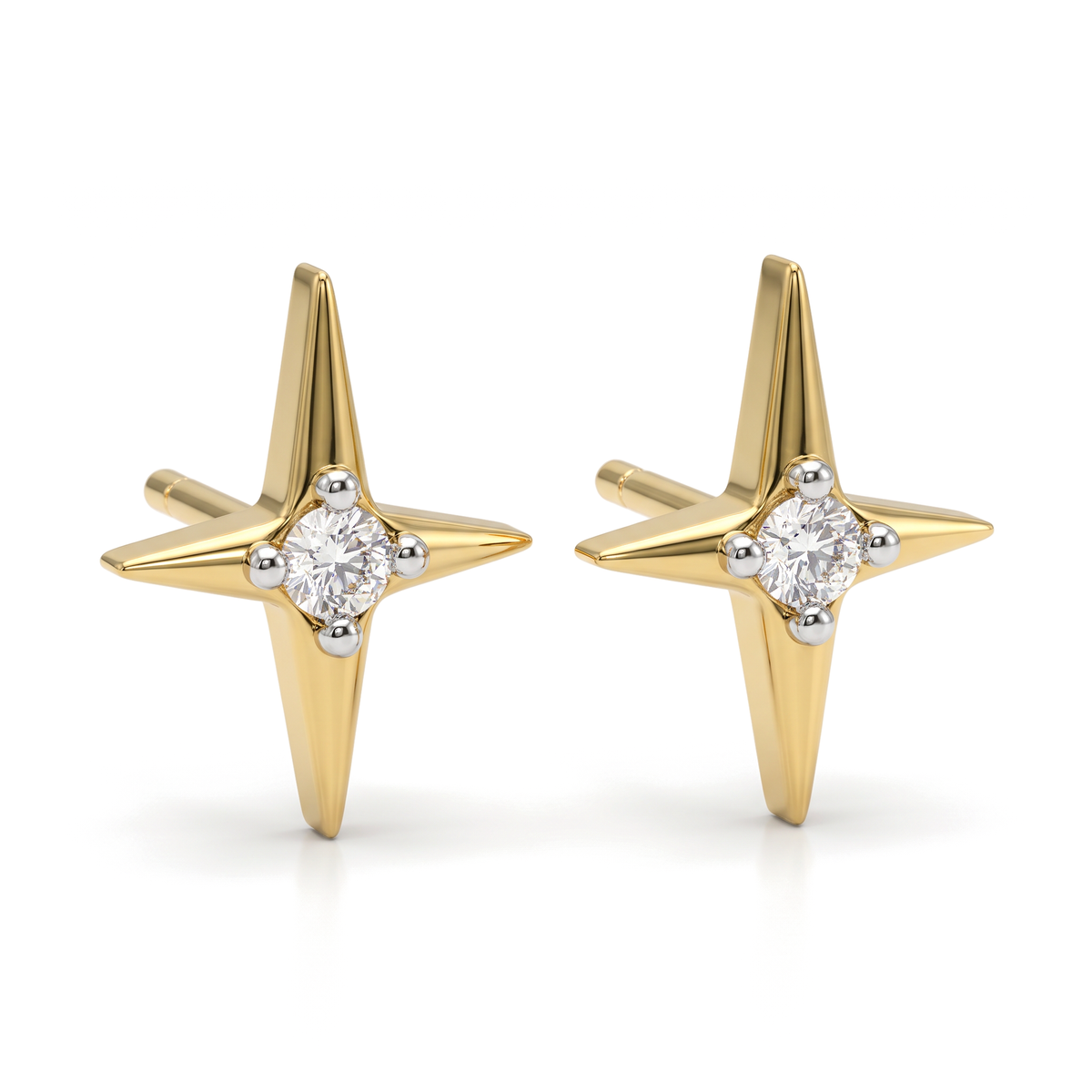 Tiny Compass Star Round Lab Grown Diamond Second Piercing Studs