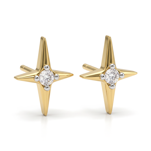 Tiny Compass Star Round Lab Grown Diamond Second Piercing Studs