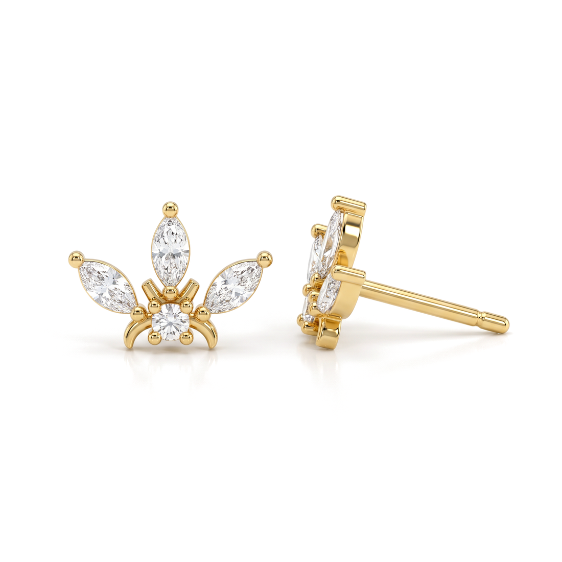 Elegant Tiara Motif Marquise Diamond Studs