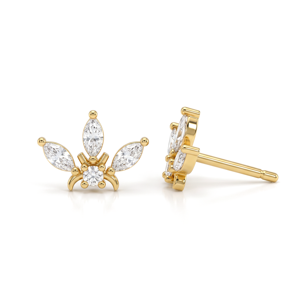 Elegant Tiara Motif Marquise Diamond Upper Lobe Piercing Studs