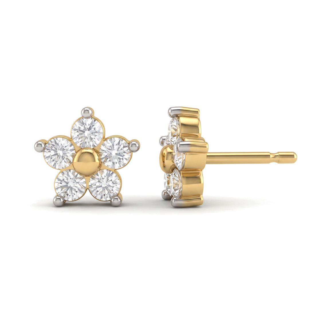 Petite Flower Blossom Round Cut Lab Grown Diamond Studs