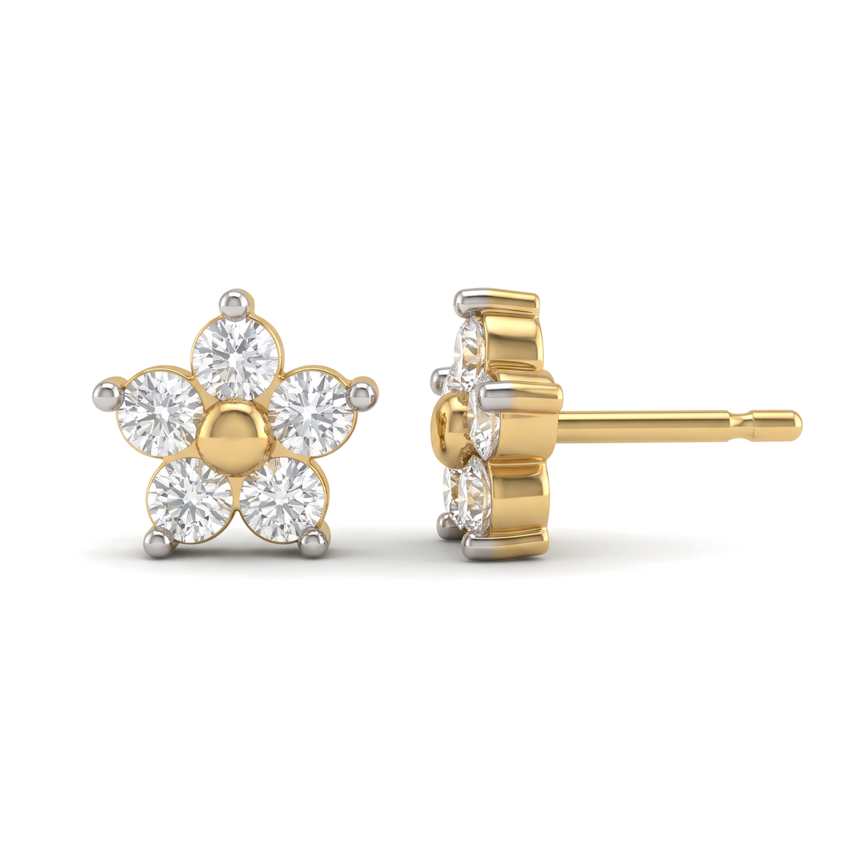 Petite Flower Blossom Round Cut Lab Grown Diamond Second Piercing Earrings