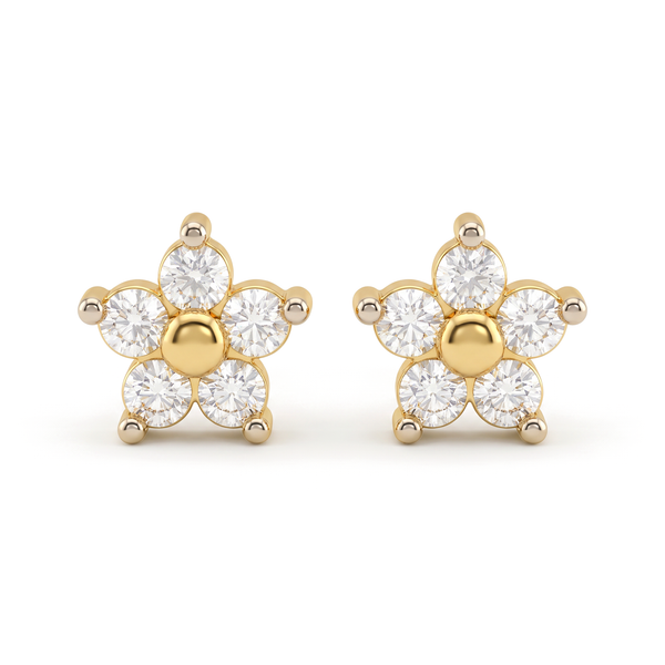 Petite Flower Blossom Round Cut Lab Grown Diamond Studs
