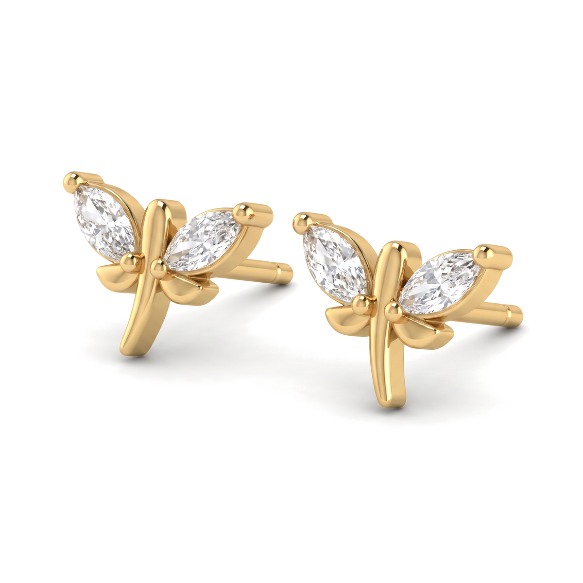 Delicate Insect Wing Marquise Cut Lab Grown Second Hole Earrings