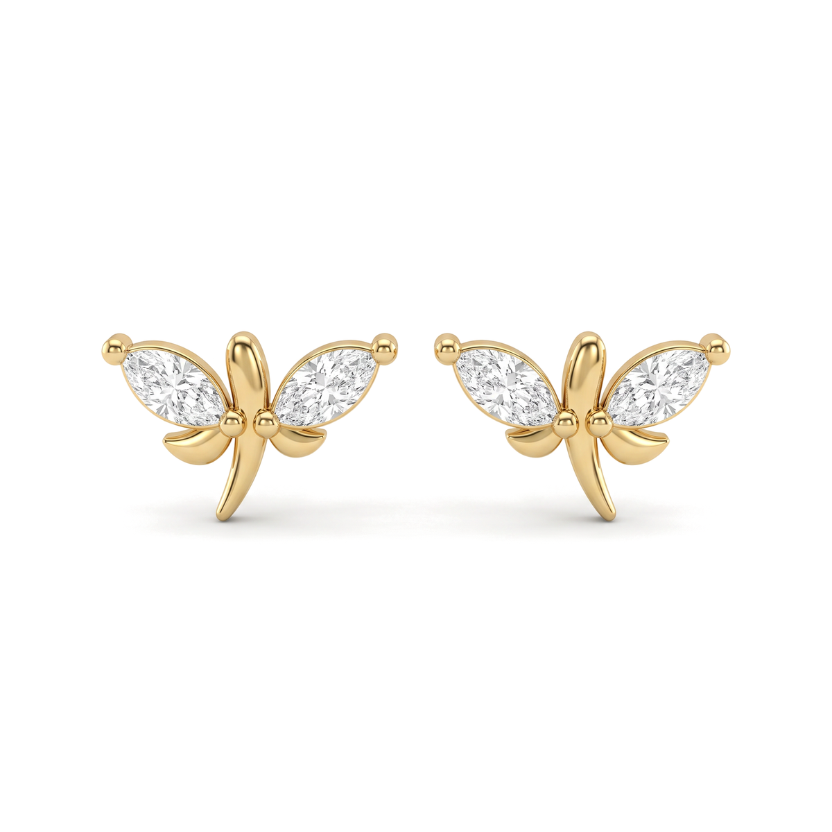 Delicate Insect Wing Marquise Cut Lab Grown Second Hole Earrings