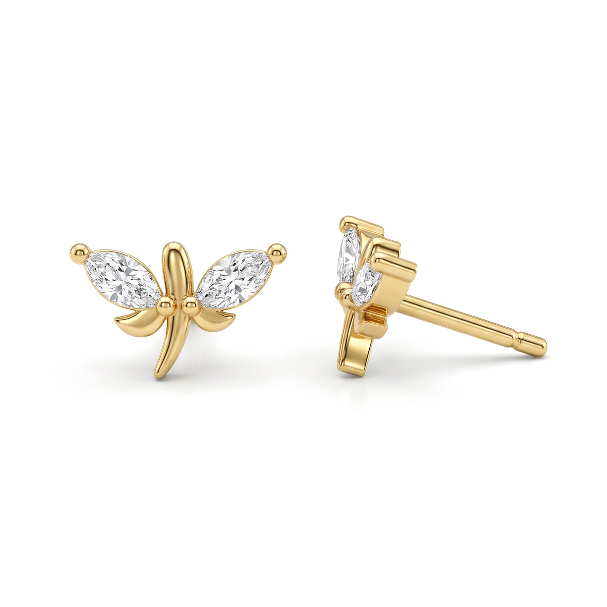 Delicate Insect Wing Marquise Cut Lab Grown Second Hole Earrings