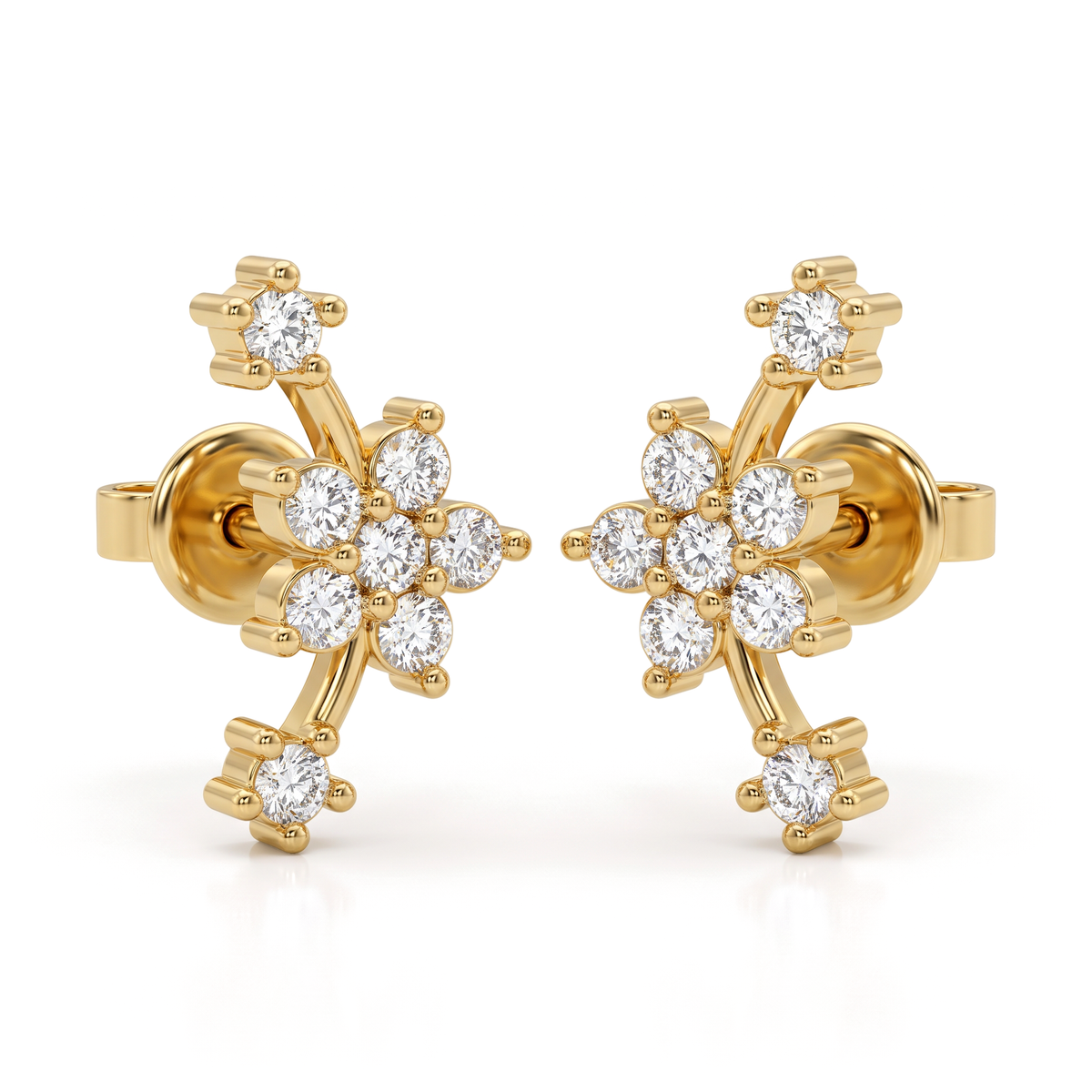 Floral Climber Round Lab Grown Diamond Second Piercing Studs