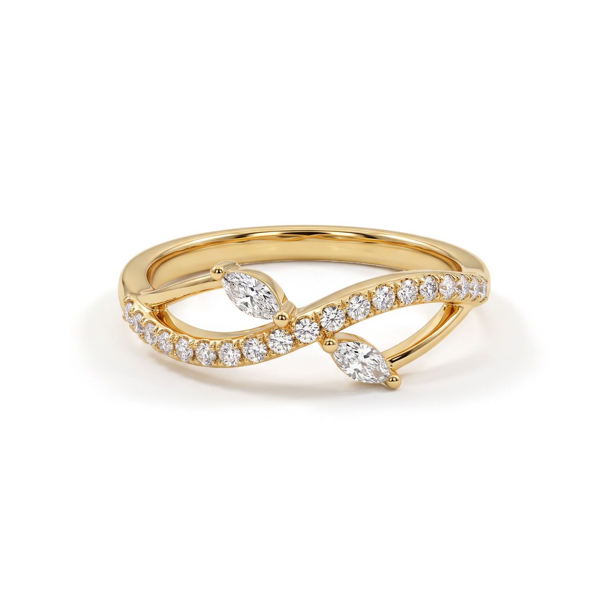 Graceful Leaf Twist Marquise Round Lab Grown Ring