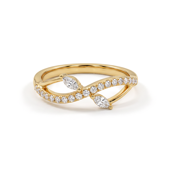 Graceful Leaf Twist Marquise Round Lab Grown Ring