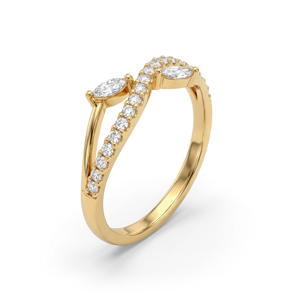 Graceful Leaf Twist Marquise Round Lab Grown Ring