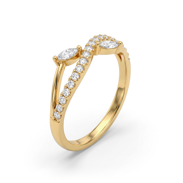 Graceful Leaf Twist Marquise Round Lab Grown Ring