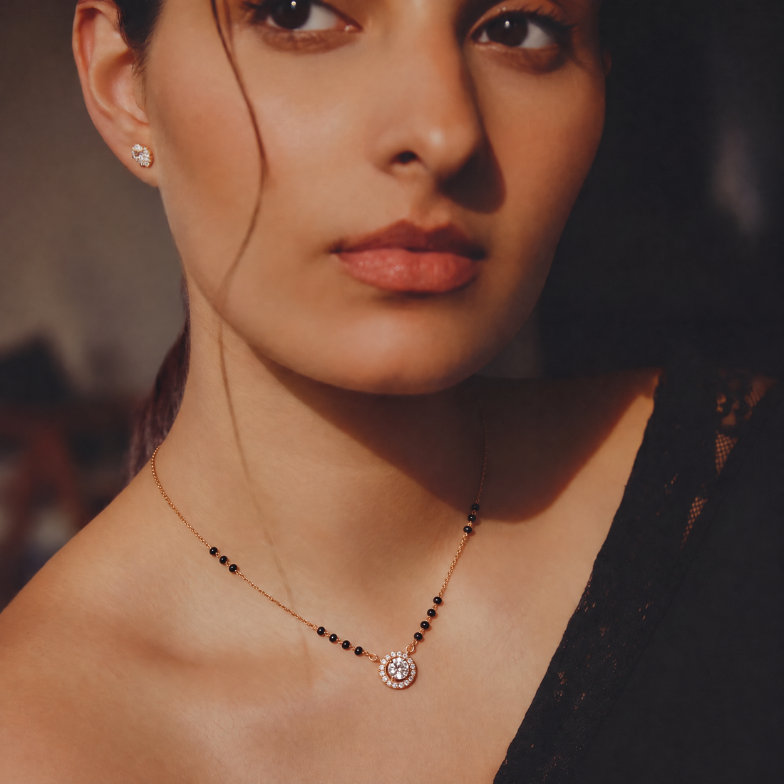 The Solitaire Halo Lab Grown Diamond Mangalsutra