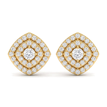 Geometric Double Halo Cushion Diamond Earrings