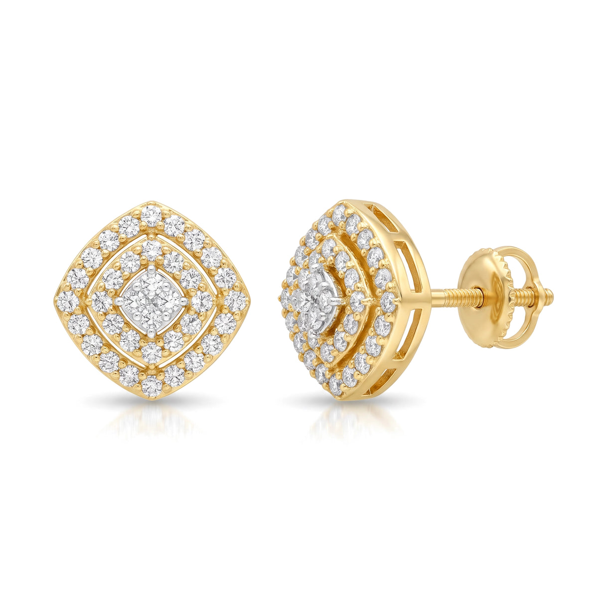 Geometric Double Halo Cushion Diamond Earrings