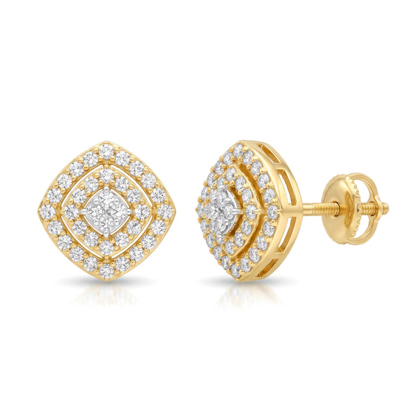 Geometric Double Halo Cushion Diamond Earrings