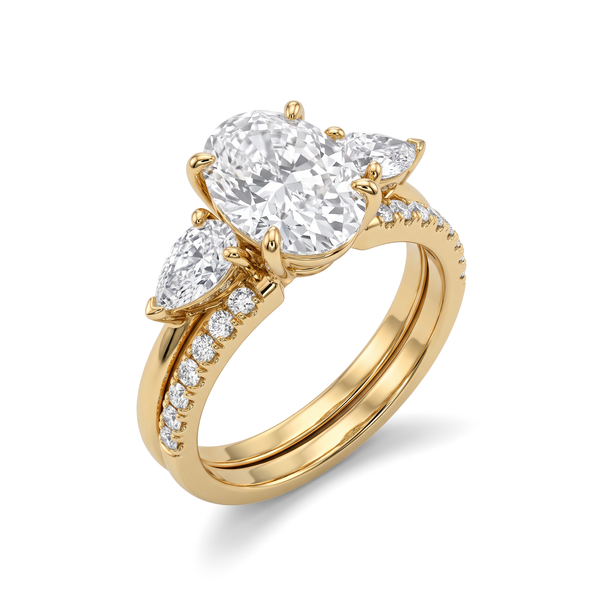 Three-Stone Pear Accent Oval Diamond Stack Ring