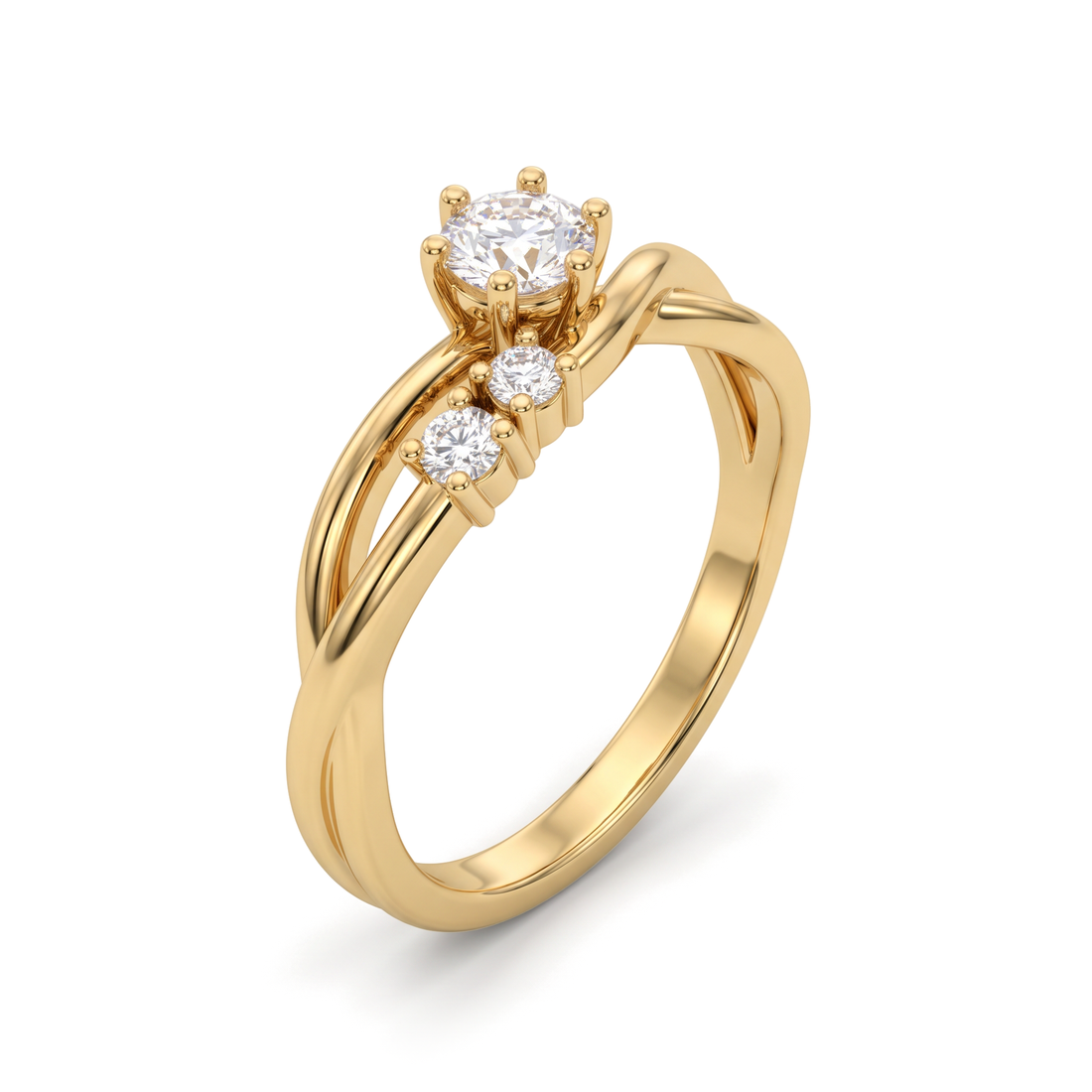 Crossover Double Band Round Diamond Ring