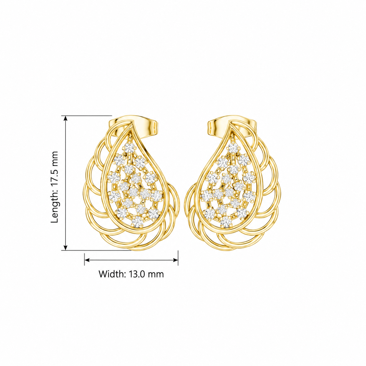 Filigree Teardrop Cluster Round Diamond Stud Earrings
