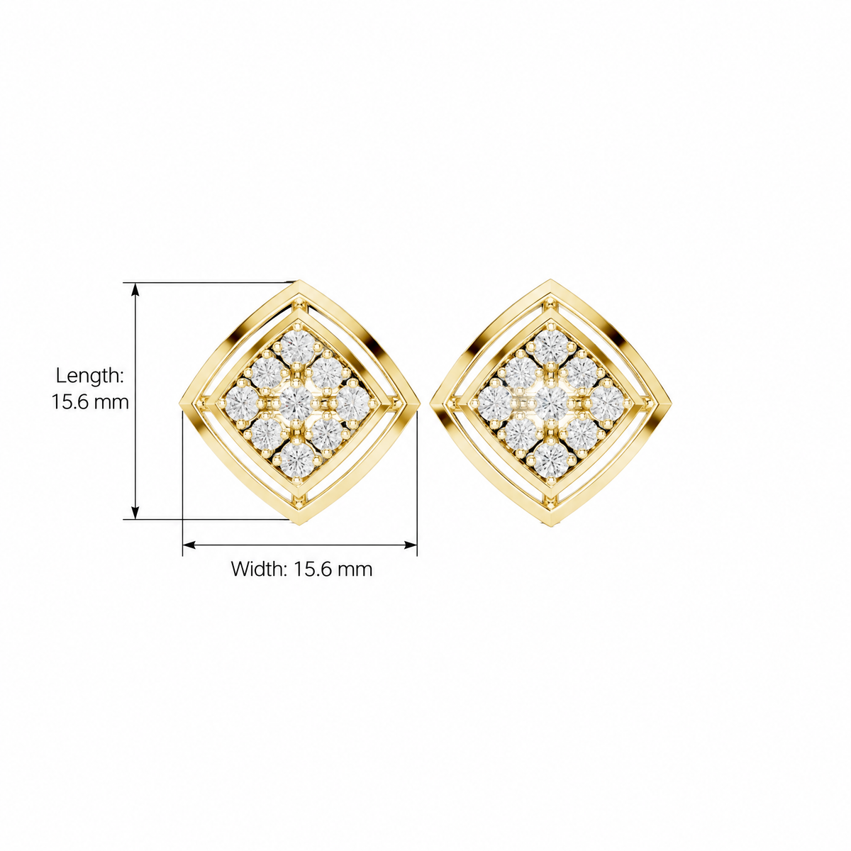 Geometric Rhombus Floating Cluster Round Diamond Stud Earrings