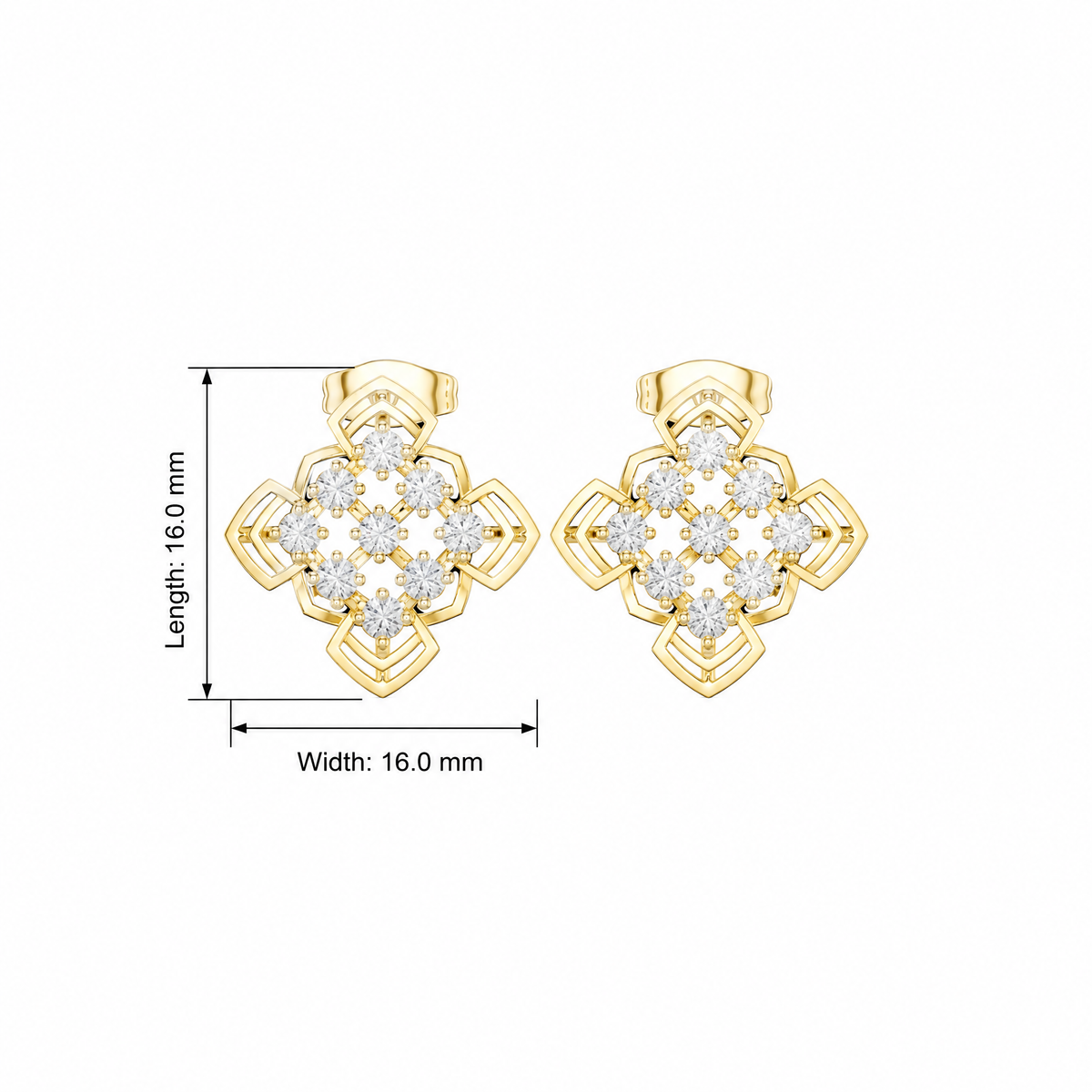 Geometric Rhombus Cluster Round Diamond Stud Earrings