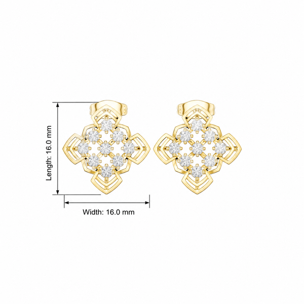 Geometric Rhombus Cluster Round Diamond Stud Earrings