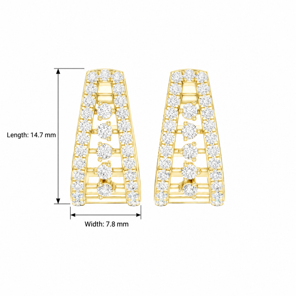 Tapered Ladder Arch Pavé Round Diamond Hoop Earrings