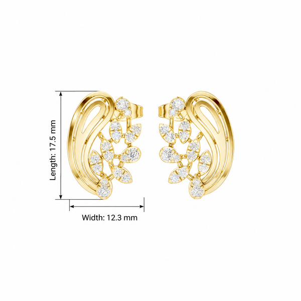 Sculptural Paisley Foliage Round Diamond Stud Earrings