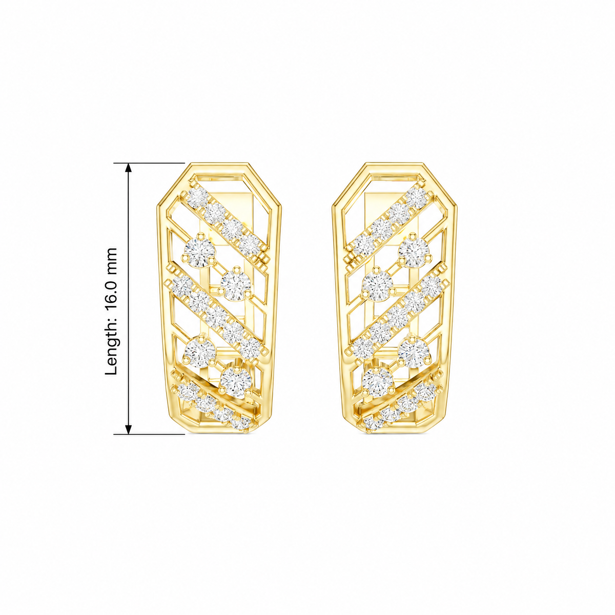 Geometric Diagonal Pavé Round Diamond Hoop Earrings