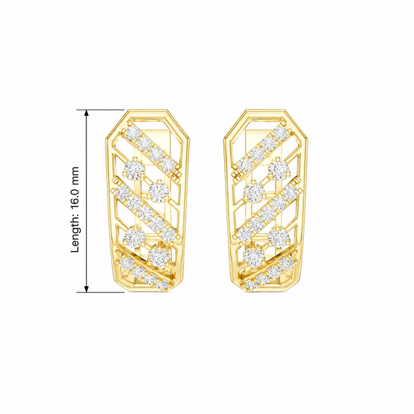 Geometric Diagonal Pavé Round Diamond Hoop Earrings