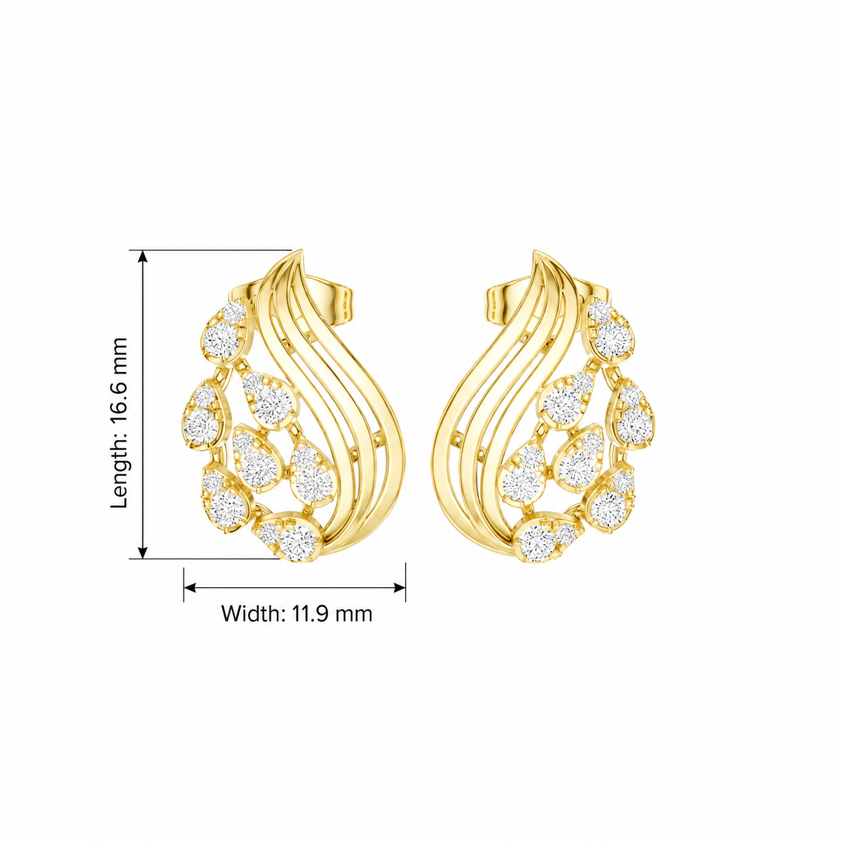 Sculptural Teardrop Cascade Round Diamond Stud Earrings
