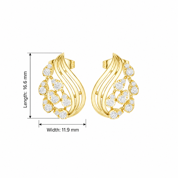 Sculptural Teardrop Cascade Round Diamond Stud Earrings