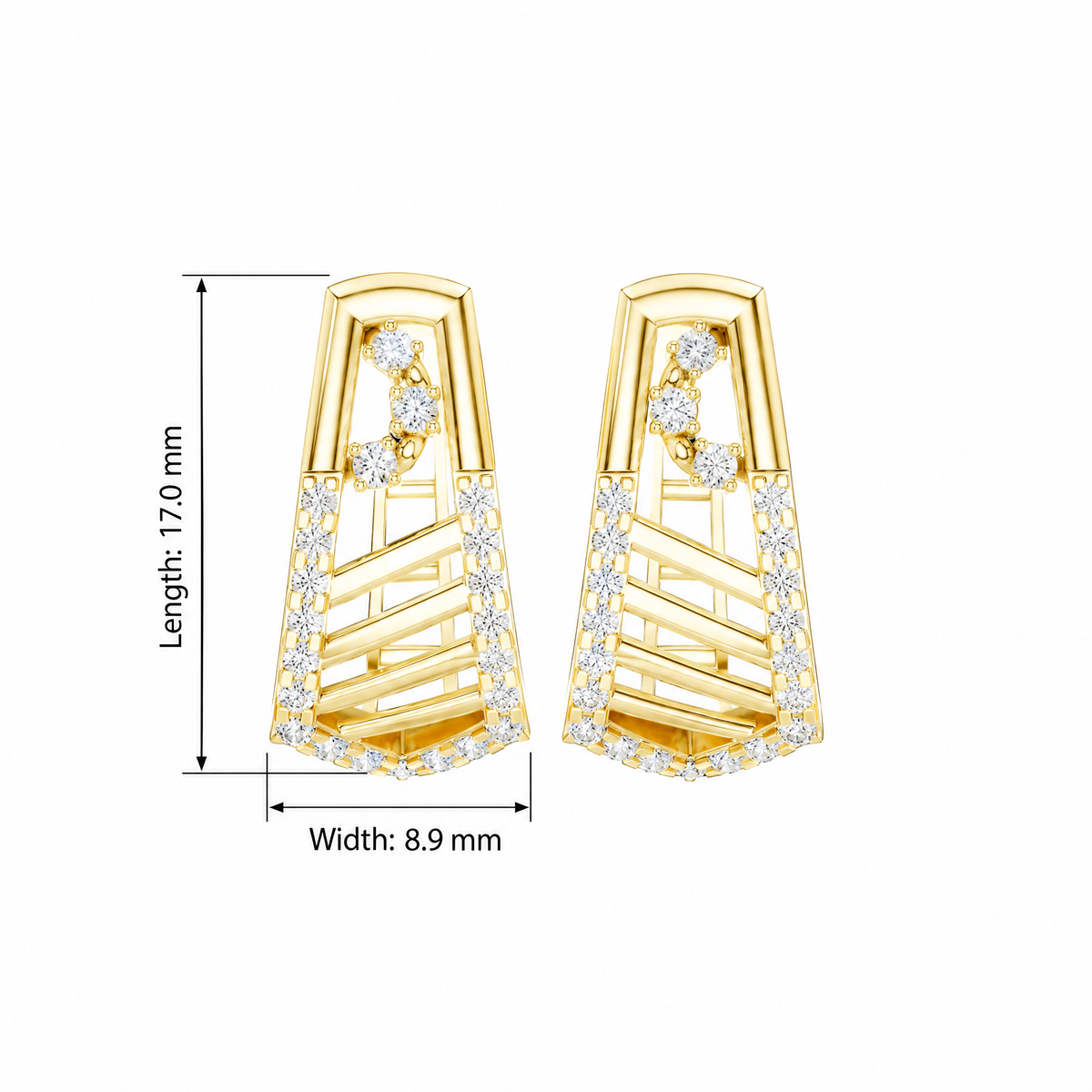 Linear Trapeze Pavé Round Diamond Hoop Earrings