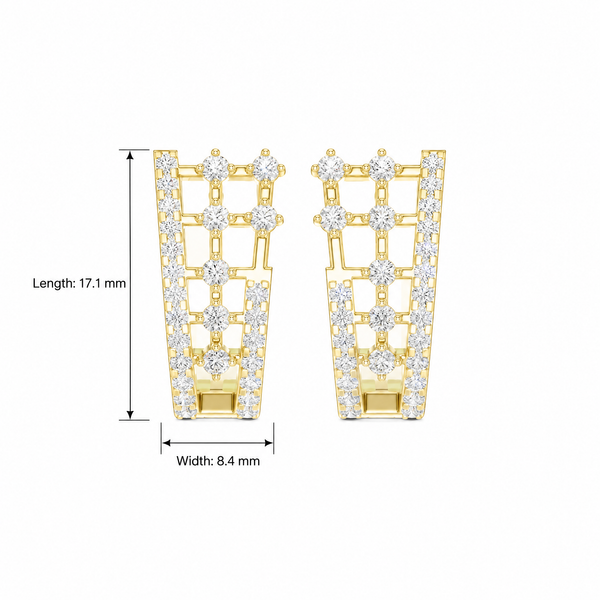 Lattice Geometric Pavé Round Diamond Hoop Earrings